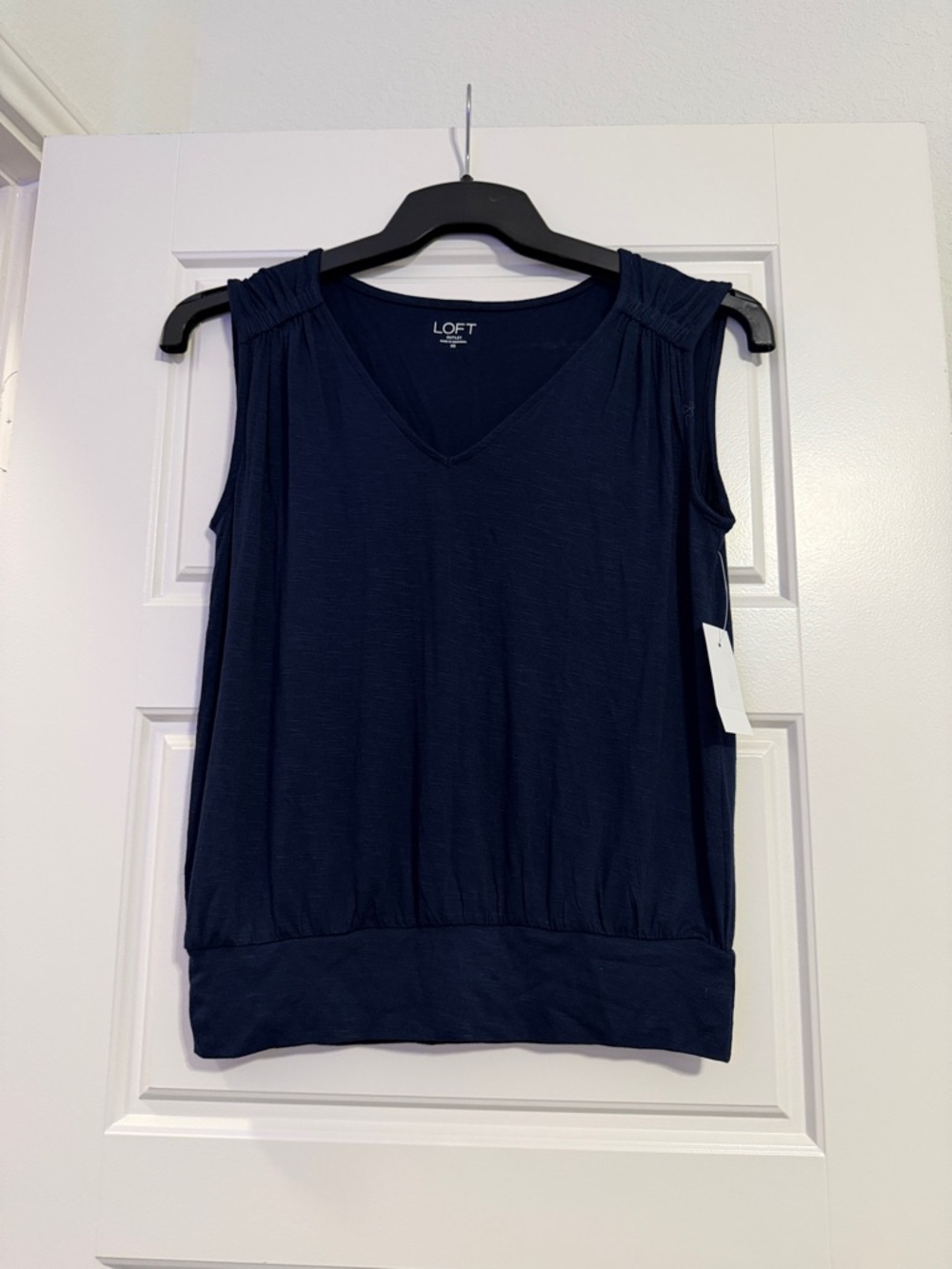LOFT Navy V-Neck Sleeveless Blouson Tank